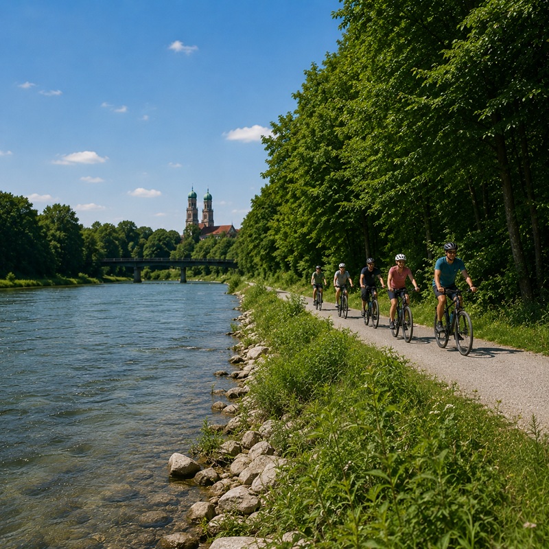 Fahrradgruppe in München am Isarradweg