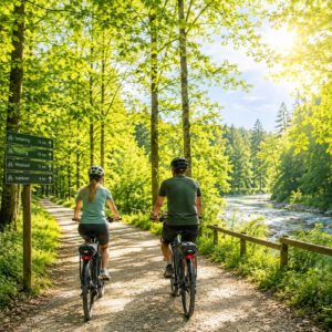 Fahrradfahrer an der Isar Richtung Hotel Erber